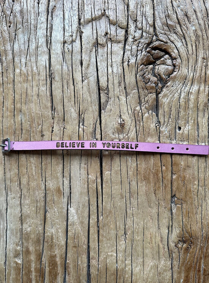 Believe in Yourself Washed Pink Leather Bracelet Bracelets YBDFinds