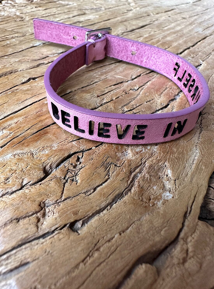 Believe in Yourself Washed Pink Leather Bracelet Bracelets YBDFinds