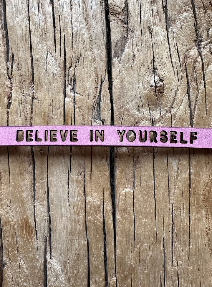 Believe in Yourself Washed Pink Leather Bracelet Bracelets YBDFinds