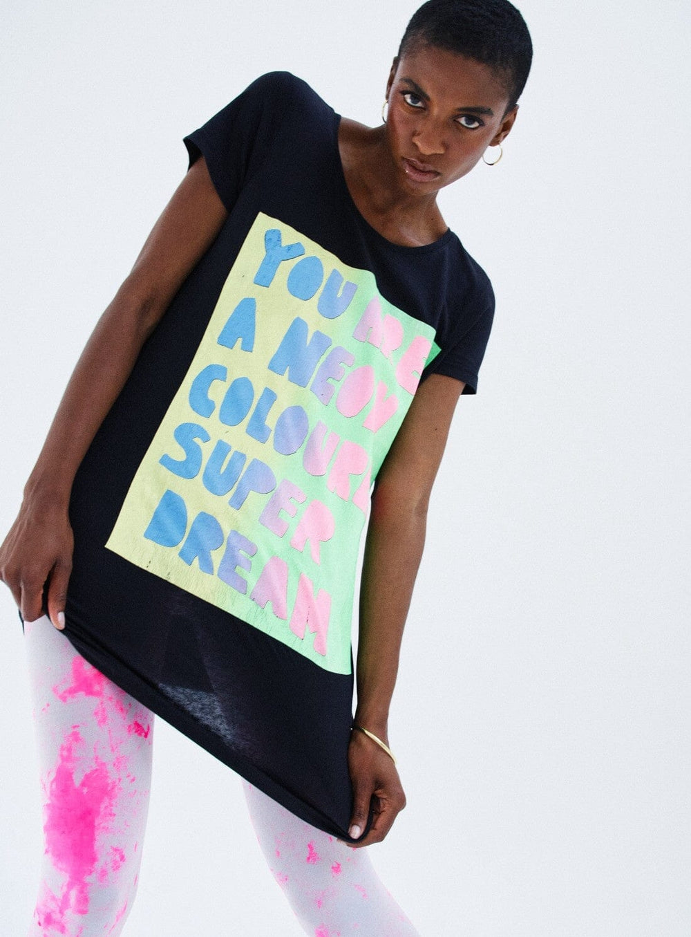 Black T-Shirt Dress with Neon Dream Dresses YBDFinds