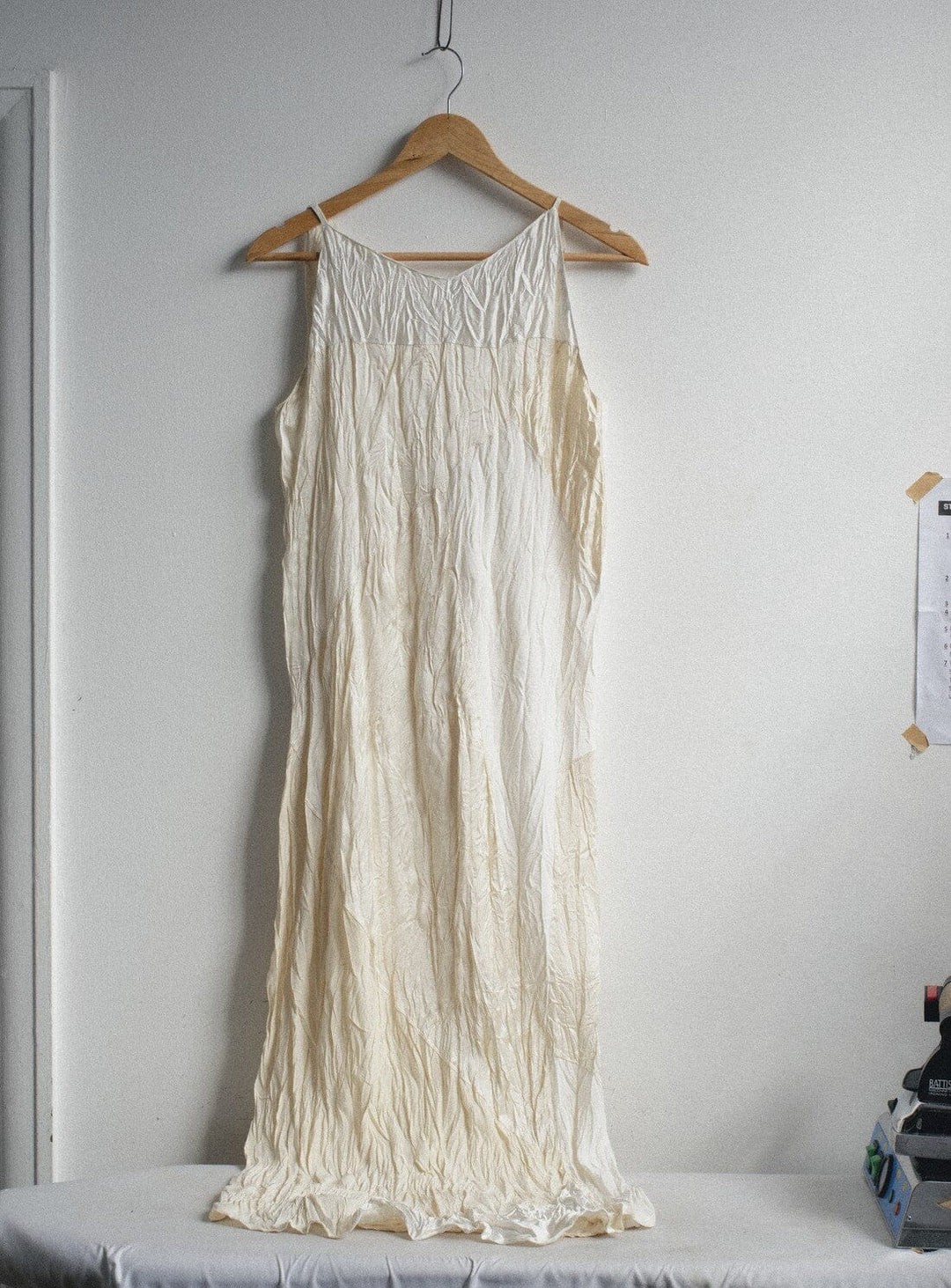 Crinkle Silk Patchwork Slip Dress in Ivory Dresses YBDFinds