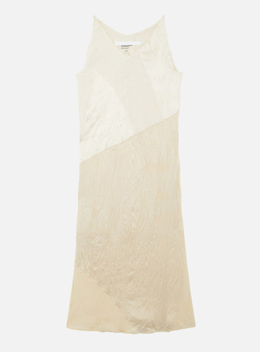 Crinkle Silk Patchwork Slip Dress in Ivory Dresses YBDFinds