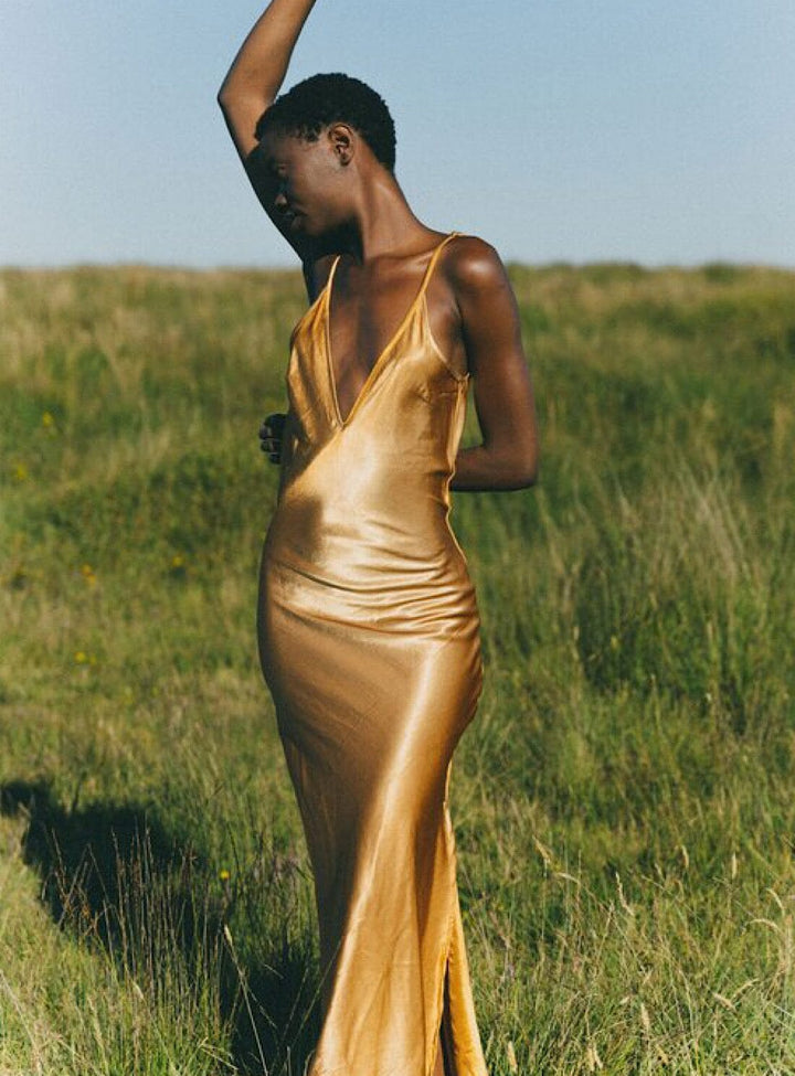 Eternal Flame Slip Dress in Coco Gold Dresses YBDFinds