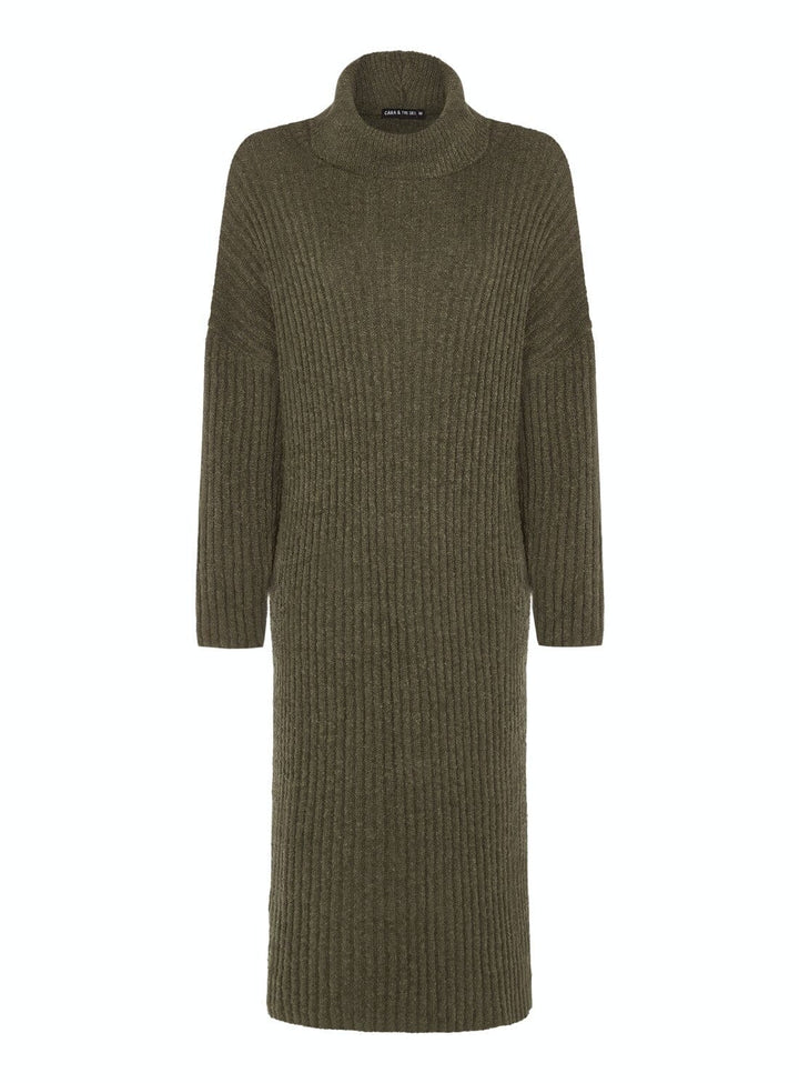 Joey Roll Neck Midi Dress in Khaki Knitwear YBDFinds