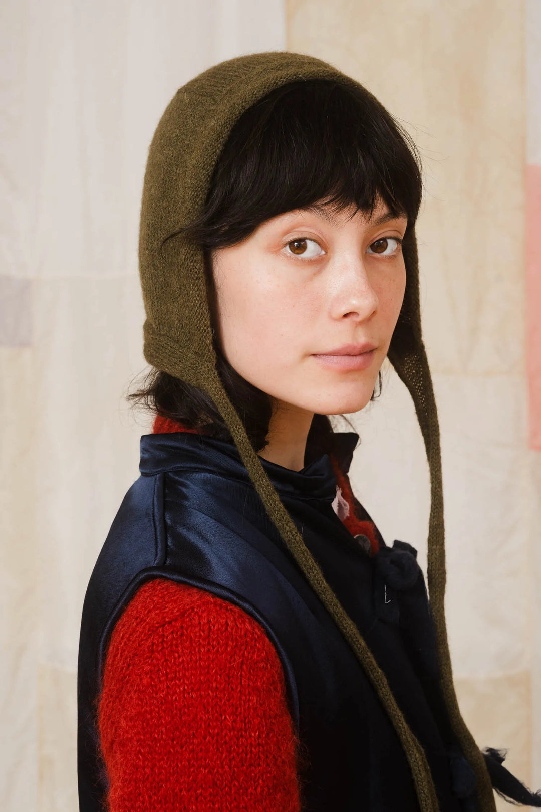 Knitted Bonnet in Olive Green Accessories Sula