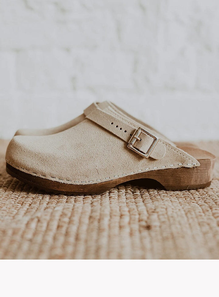 Low Klassisk Strap Clog in Sand Suede Shoes YBDFinds