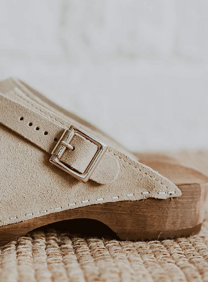 Low Klassisk Strap Clog in Sand Suede Shoes YBDFinds