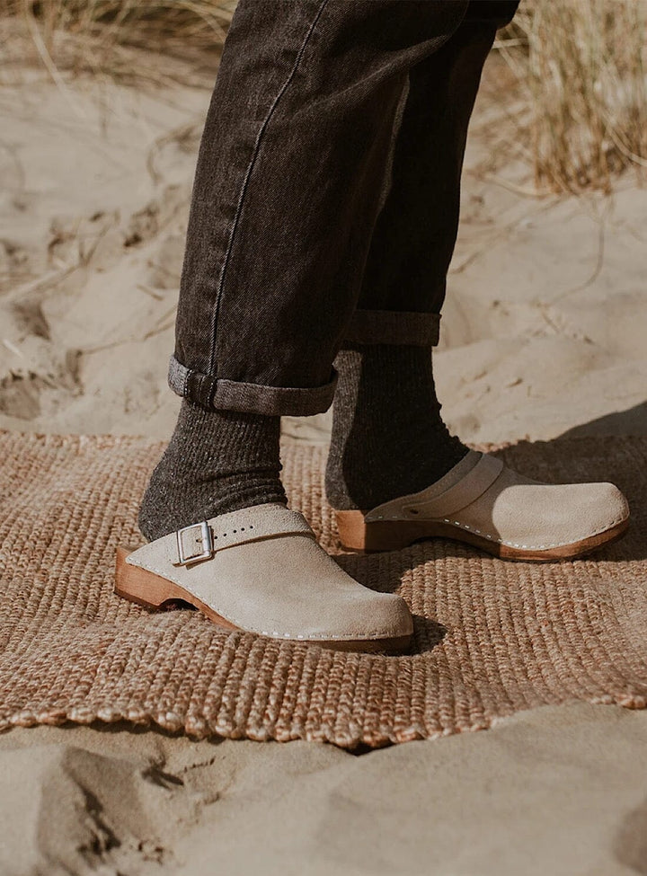 Low Klassisk Strap Clog in Sand Suede Shoes YBDFinds