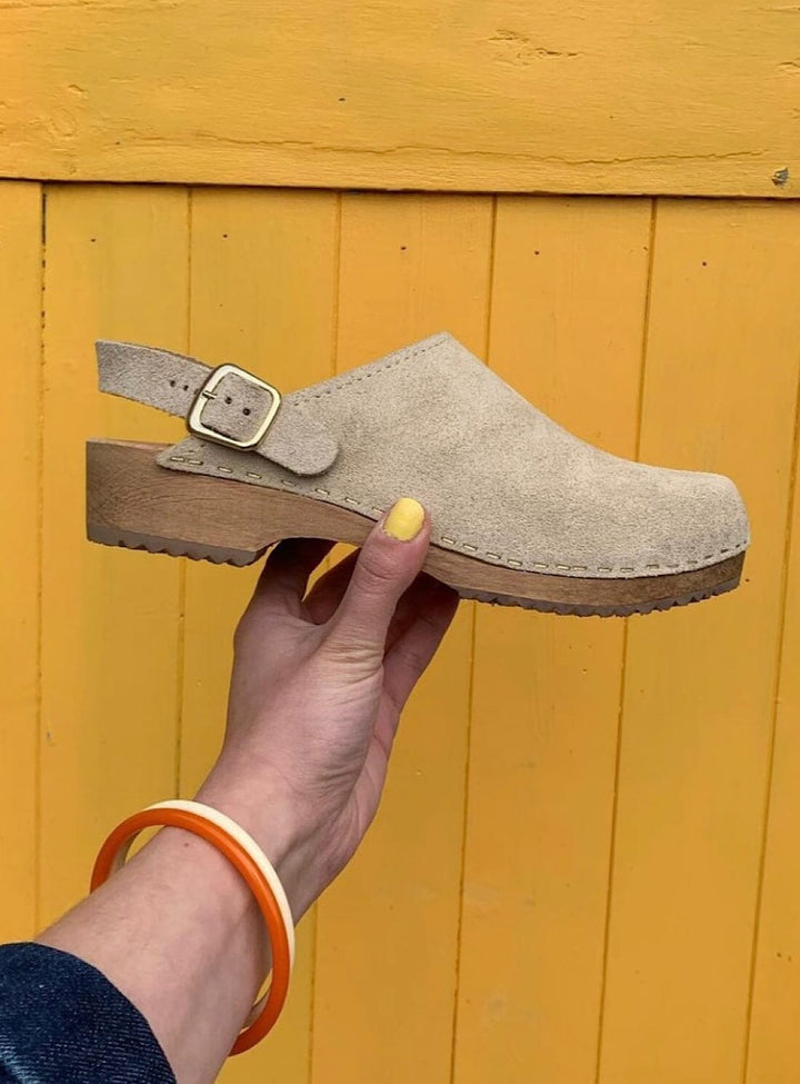 Low Klassisk Strap Clog in Sand Suede Shoes YBDFinds