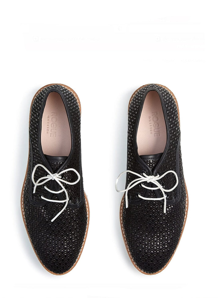 Maxi Flatform Brogue in Black Raffia Shoes YBDFinds