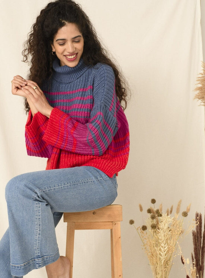 Megan Stripe Roll Neck Jumper Knitwear YBDFinds
