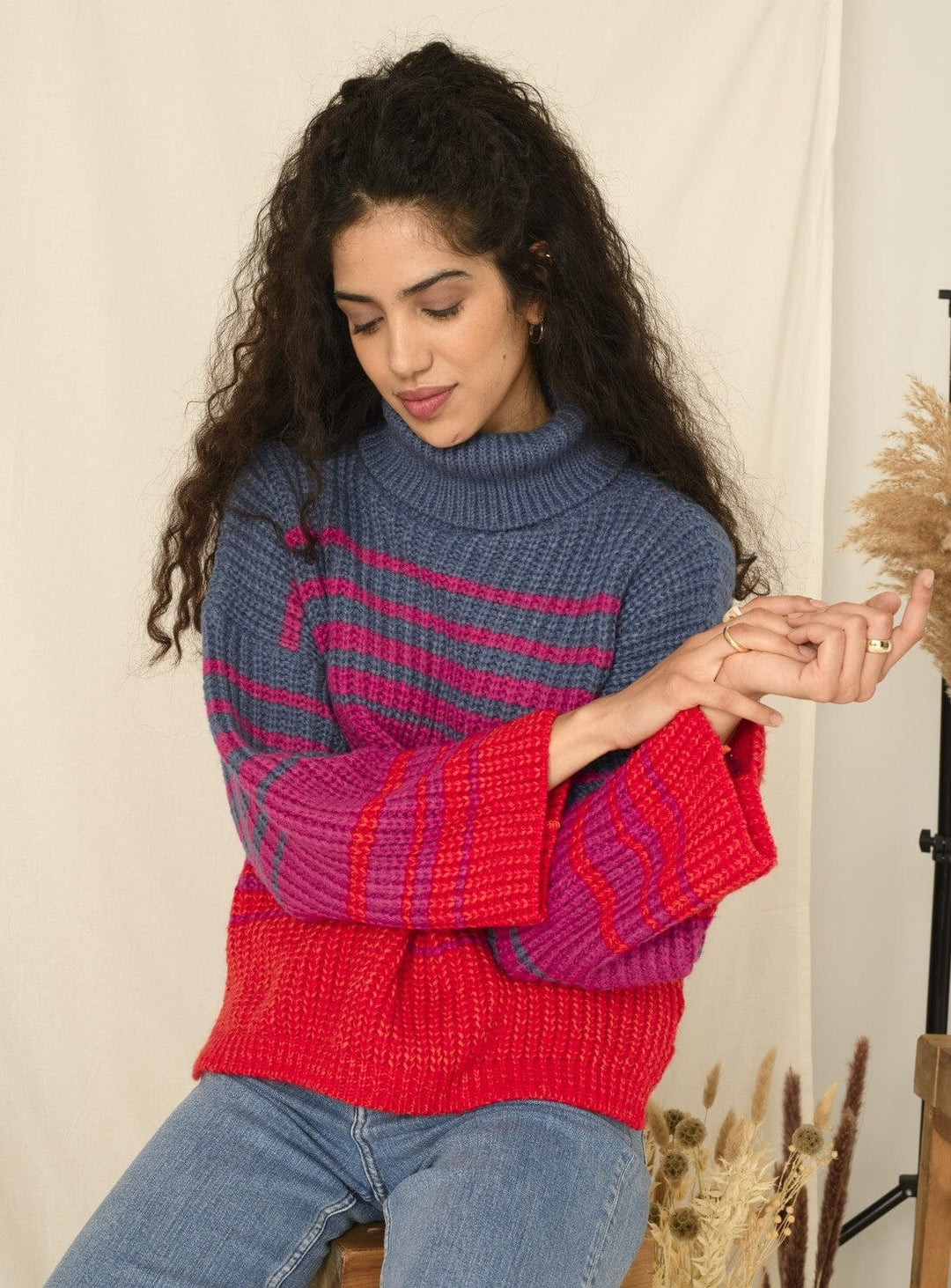 Megan Stripe Roll Neck Jumper Knitwear YBDFinds