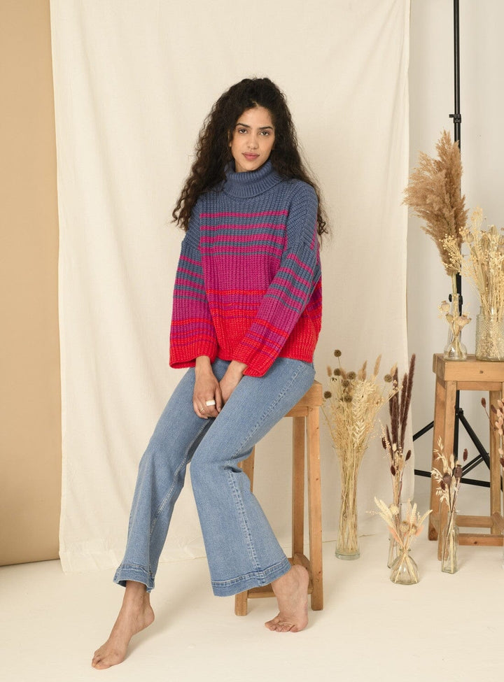 Megan Stripe Roll Neck Jumper Knitwear YBDFinds