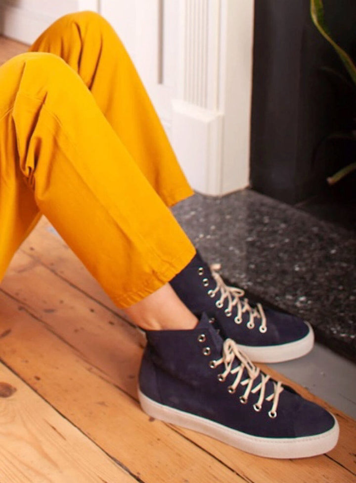 Nubuck High Top Trainers in Navy Shoes YBDFinds