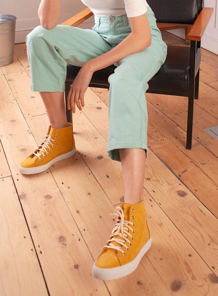 Nubuck High Top Trainers in Yellow Shoes YBDFinds