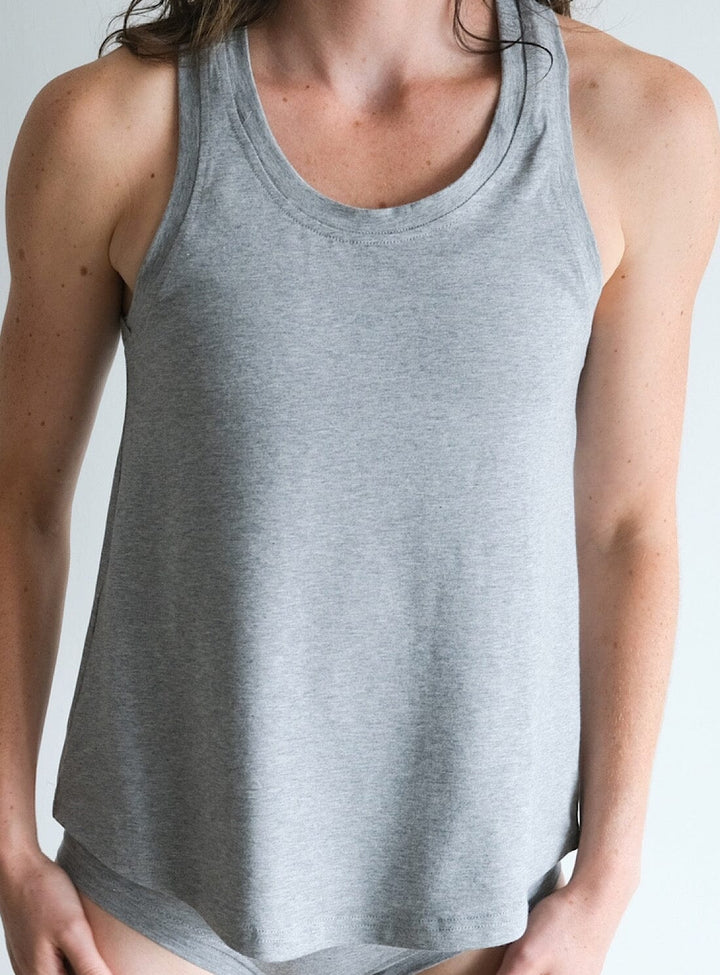 Organic Racer Back Vest in Grey Tops YBDFinds