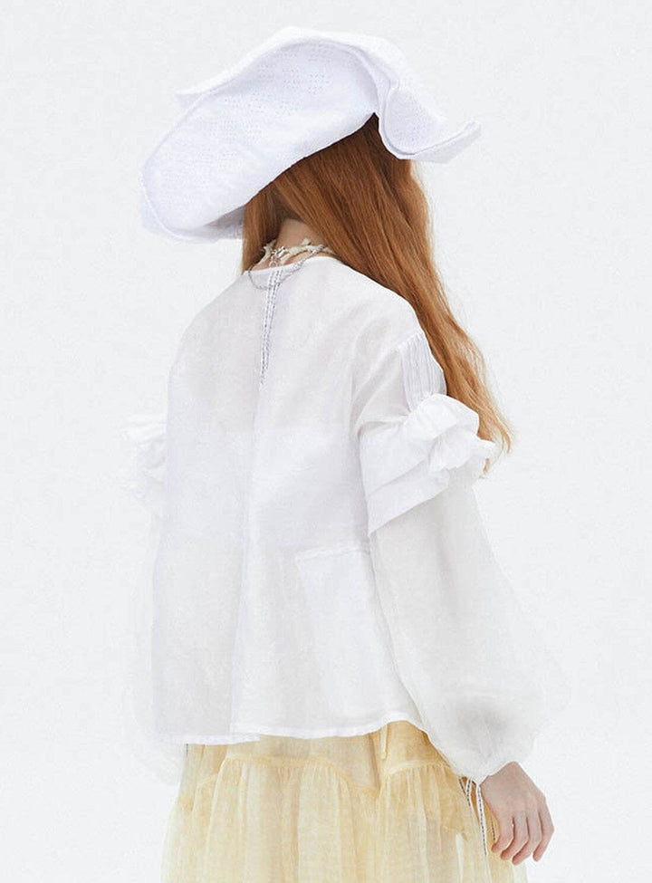 Pleat & Ruffle Blouse in White Tops YBDFinds