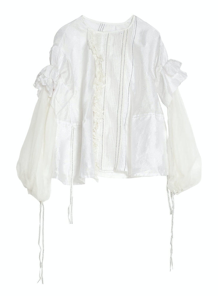 Pleat & Ruffle Blouse in White Tops YBDFinds