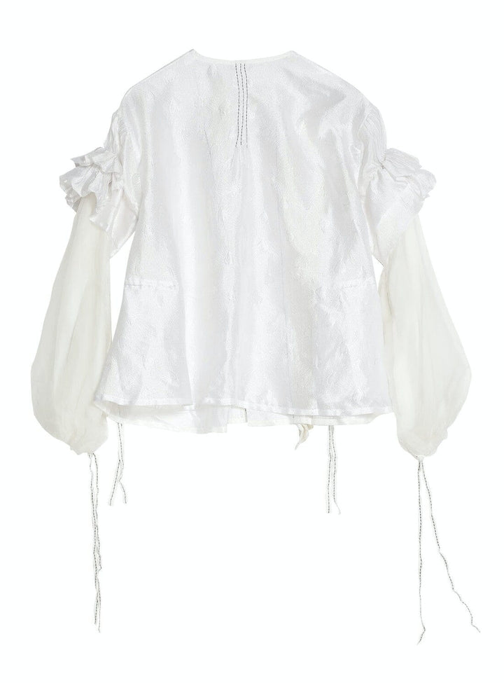 Pleat & Ruffle Blouse in White Tops YBDFinds