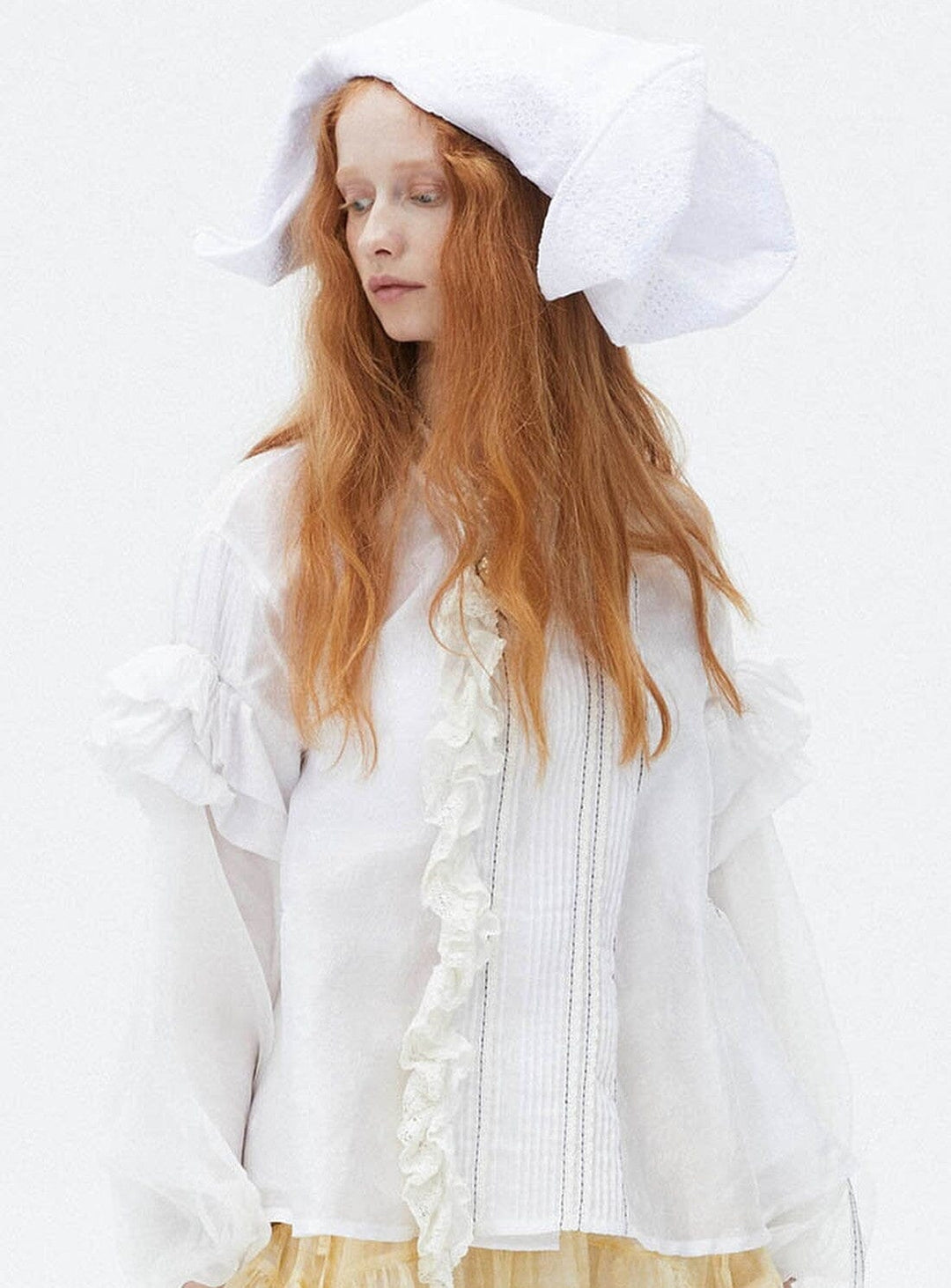 Pleat & Ruffle Blouse in White Tops YBDFinds
