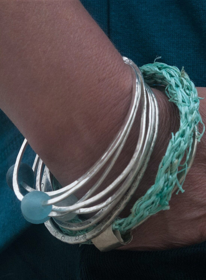 Recycled Silver and Sea-String Bangle Bracelets YBDFinds