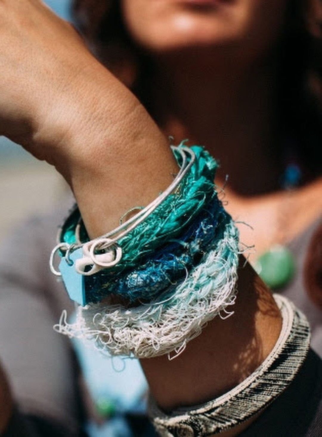 Recycled Silver and Sea-String Bangle Bracelets YBDFinds