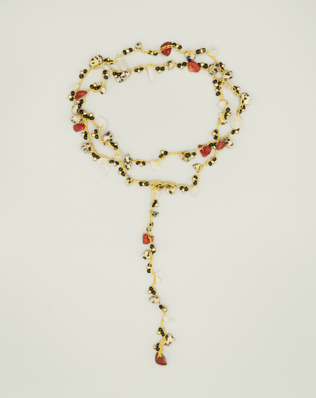 Red Coral & Dalmatian Jasper Necklace in Gold Necklaces Rochet London 