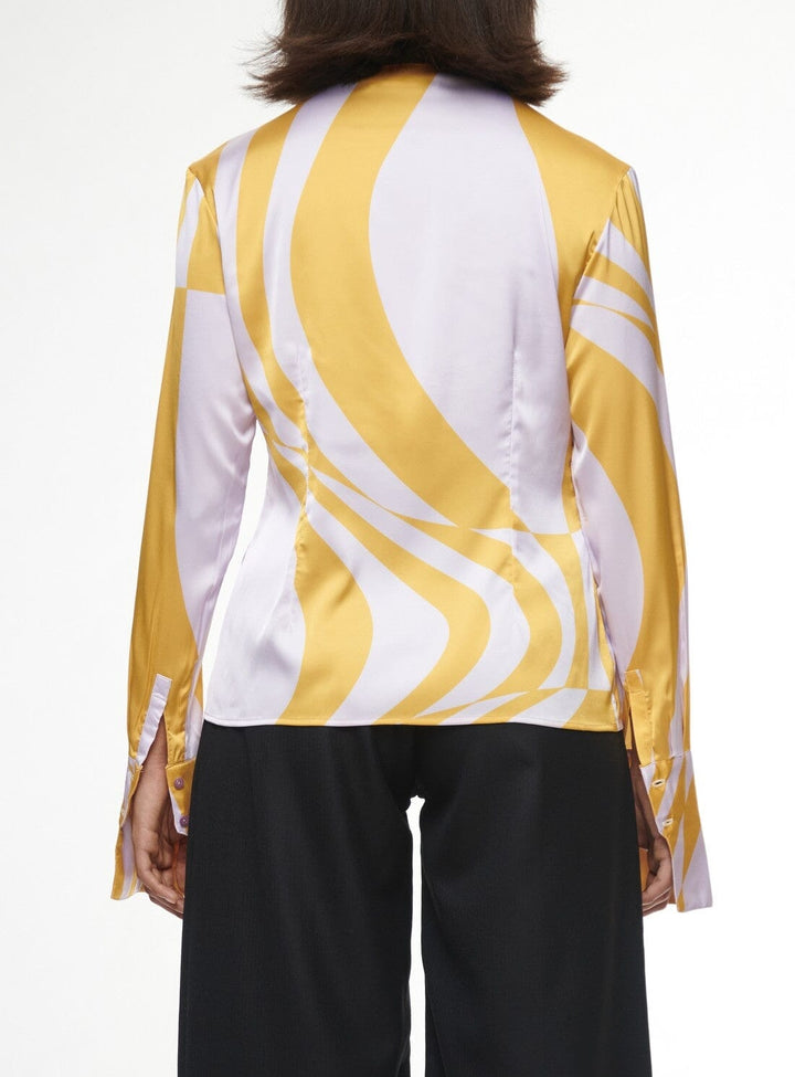 Stretch Satin Printed Shirt Tops YBDFinds