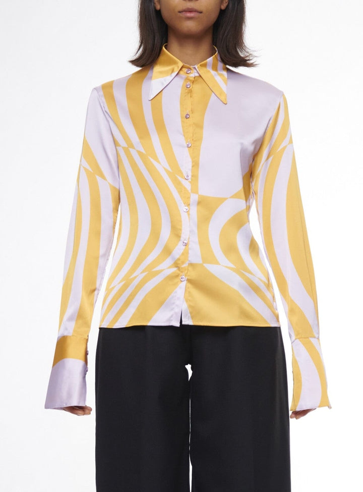 Stretch Satin Printed Shirt Tops YBDFinds