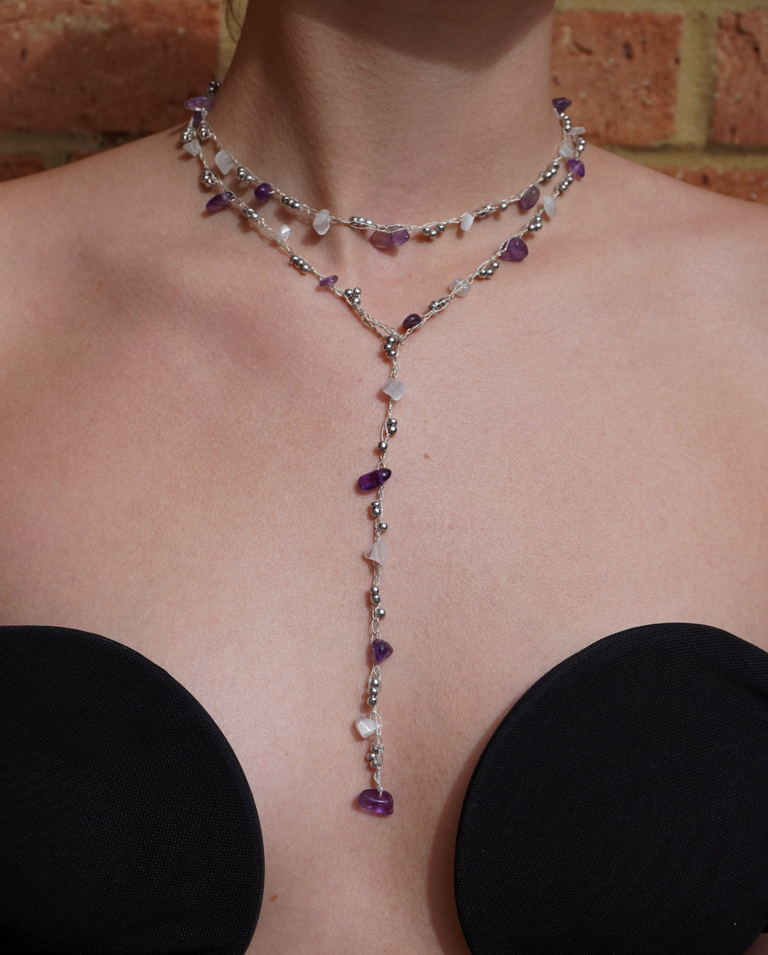 Amethyst & White Agate Necklace in Silver Silver Rochet London 