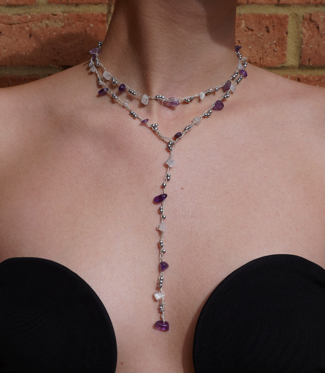 Amethyst & White Agate Necklace in Silver Silver Rochet London 