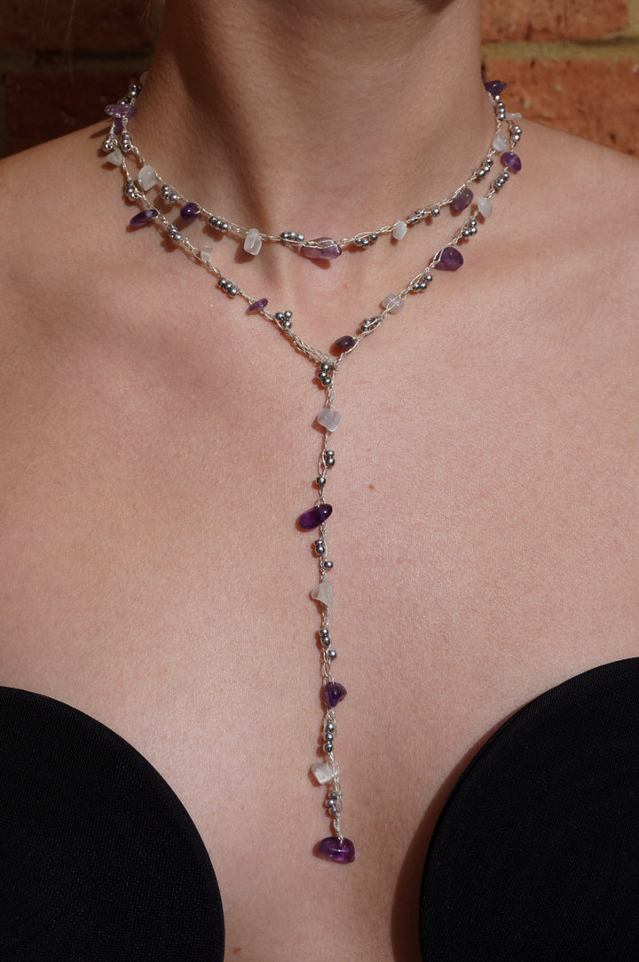 Amethyst & White Agate Necklace in Silver Silver Rochet London 