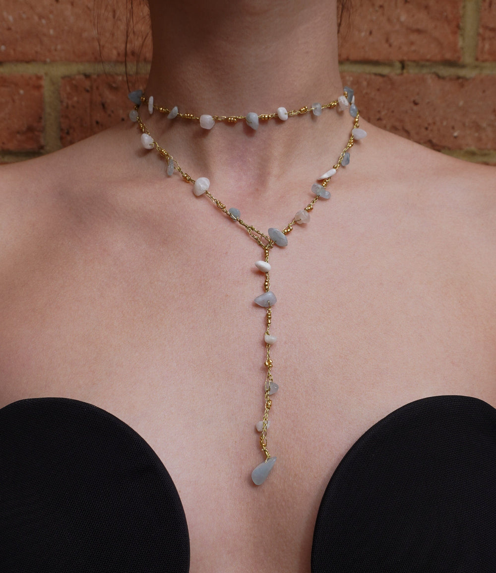 Aquamarine & Moonstone Necklace in Gold Gold Rochet London 