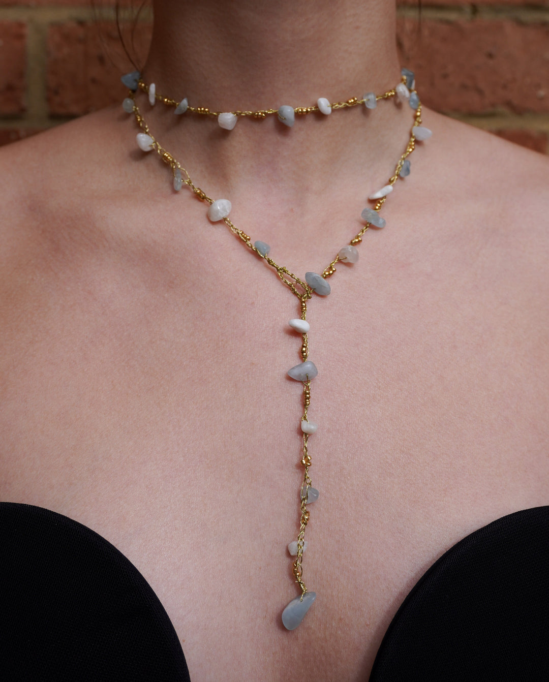 Aquamarine & Moonstone Necklace in Gold Necklaces Rochet London 