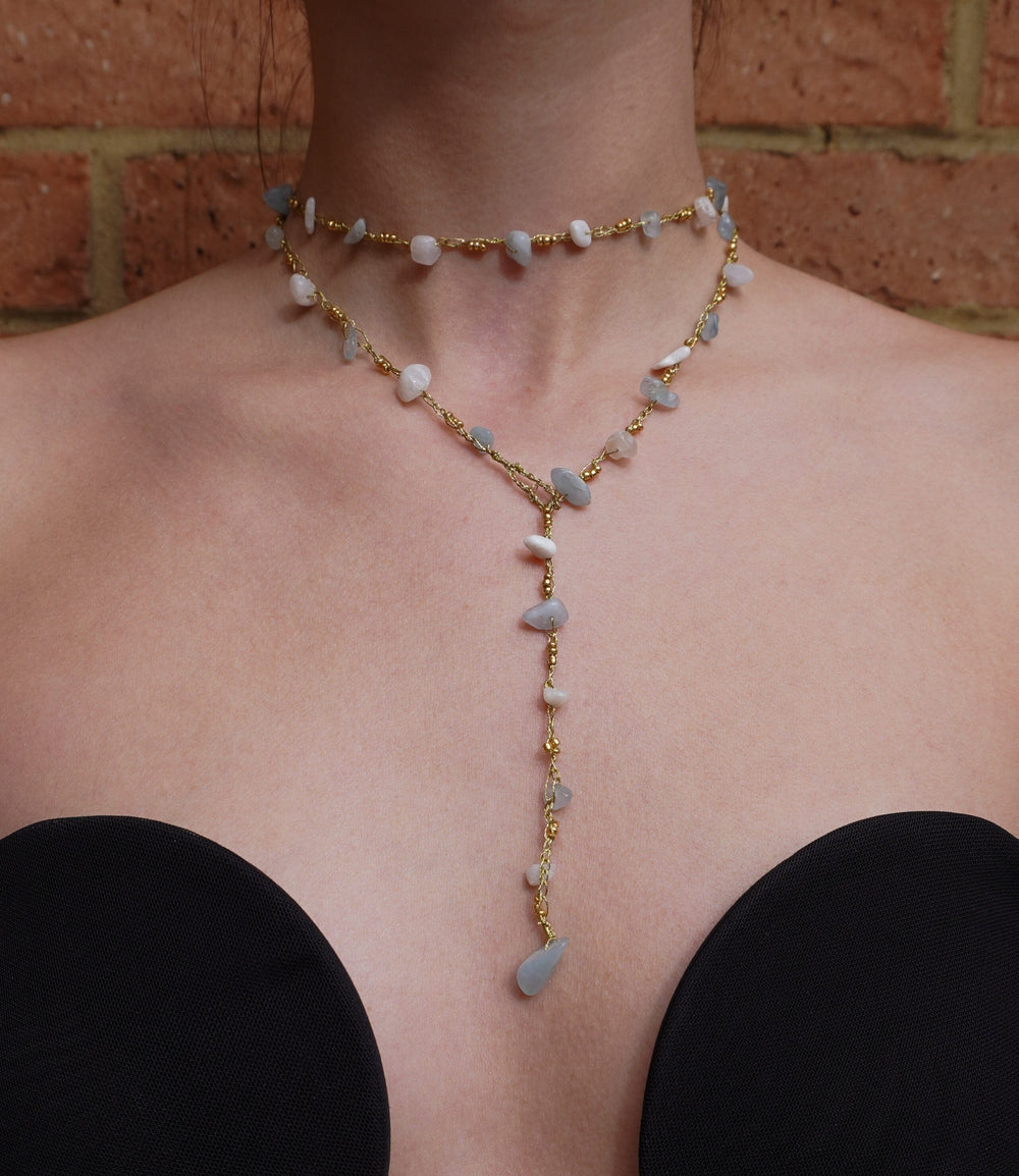 Aquamarine & Moonstone Necklace in Gold Necklaces Rochet London 