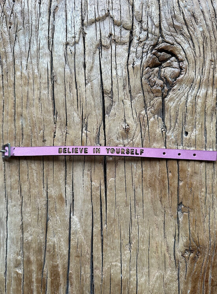 Believe in Yourself Washed Pink Leather Bracelet Bracelets YBDFinds 