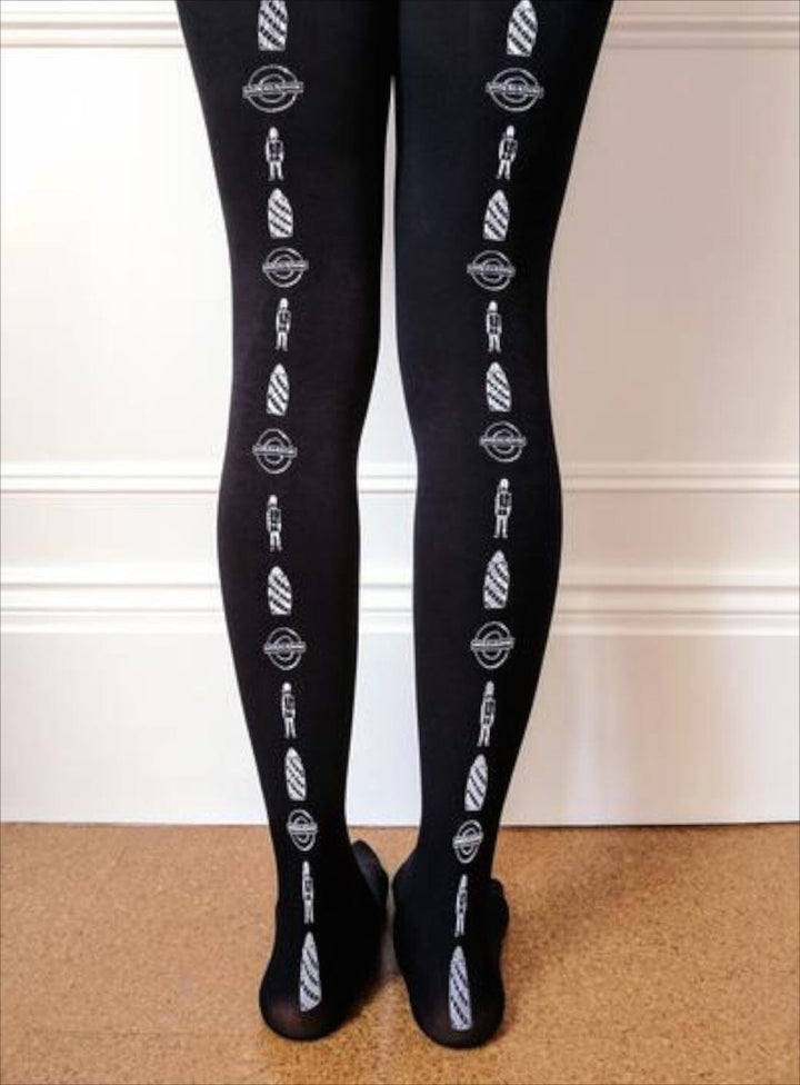 Black London Hand-Printed Tights Bottoms YBDFinds 