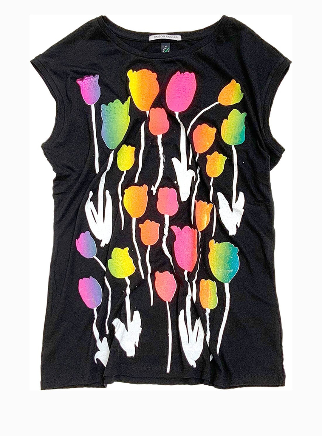 Black Sleeveless Top with Tulips Tops YBDFinds 