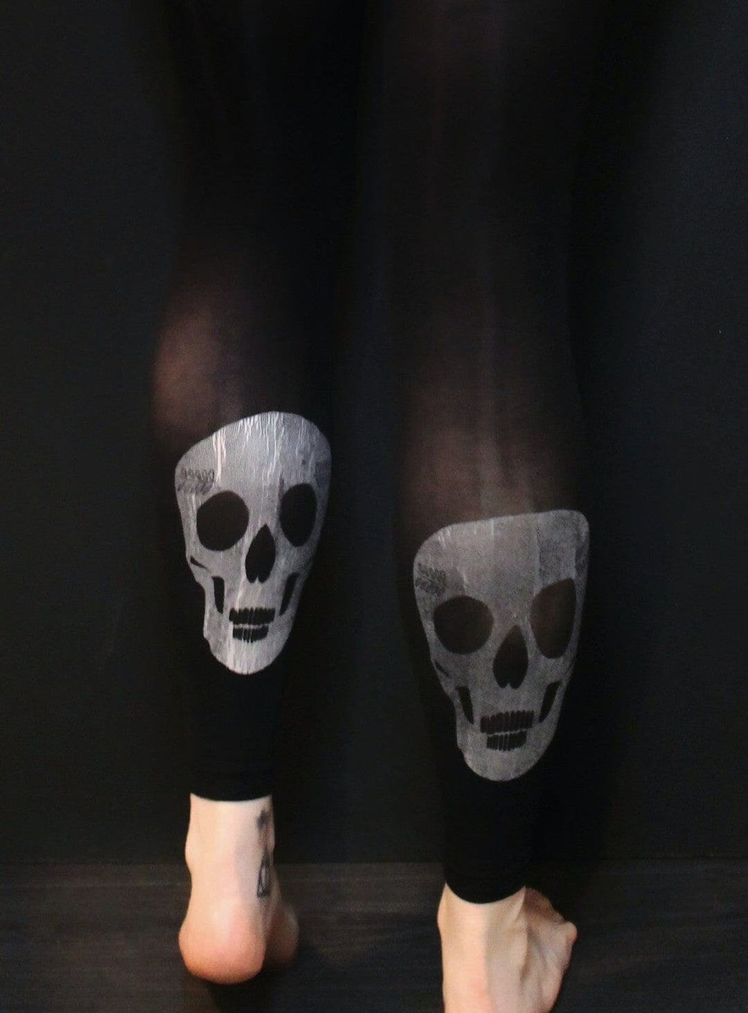 Black with Silver Skull Footless Tights Bottoms YBDFinds 