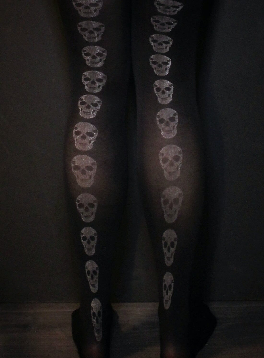 Black with Silver Skull Stripe Tights Bottoms YBDFinds 
