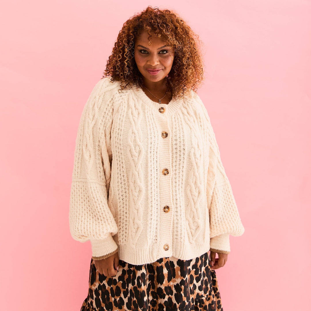 Brigit Heart Cardigan in Off White Cardigan Cara & The Sky 