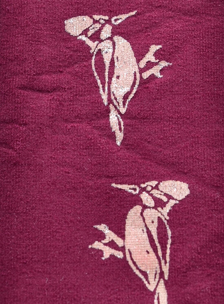 Claret with Copper Woodpecker Hand-Printed Tights Bottoms YBDFinds 