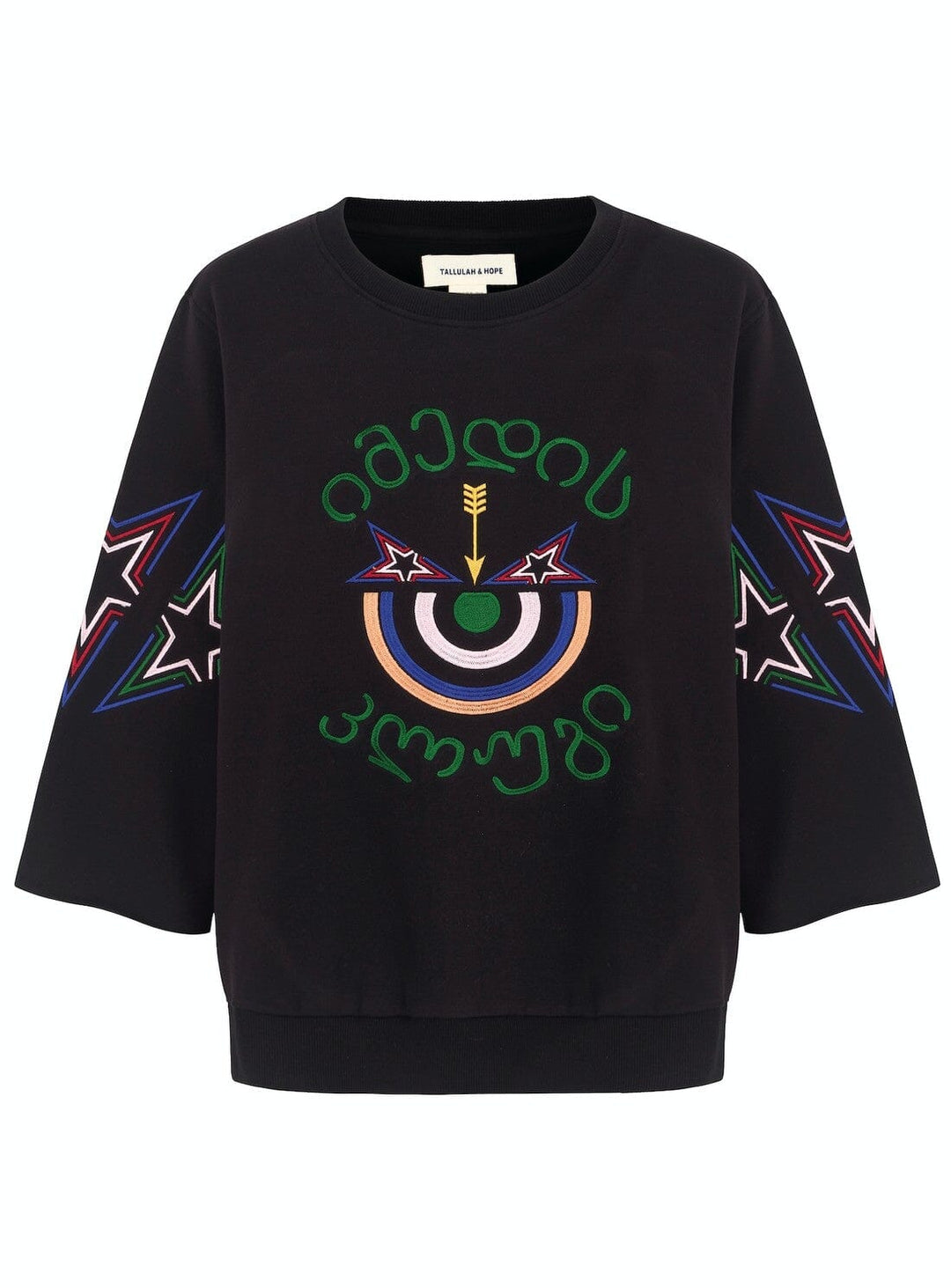 Cropped Sleeve Embroidered Black Sweatshirt Jumper YBDFinds 