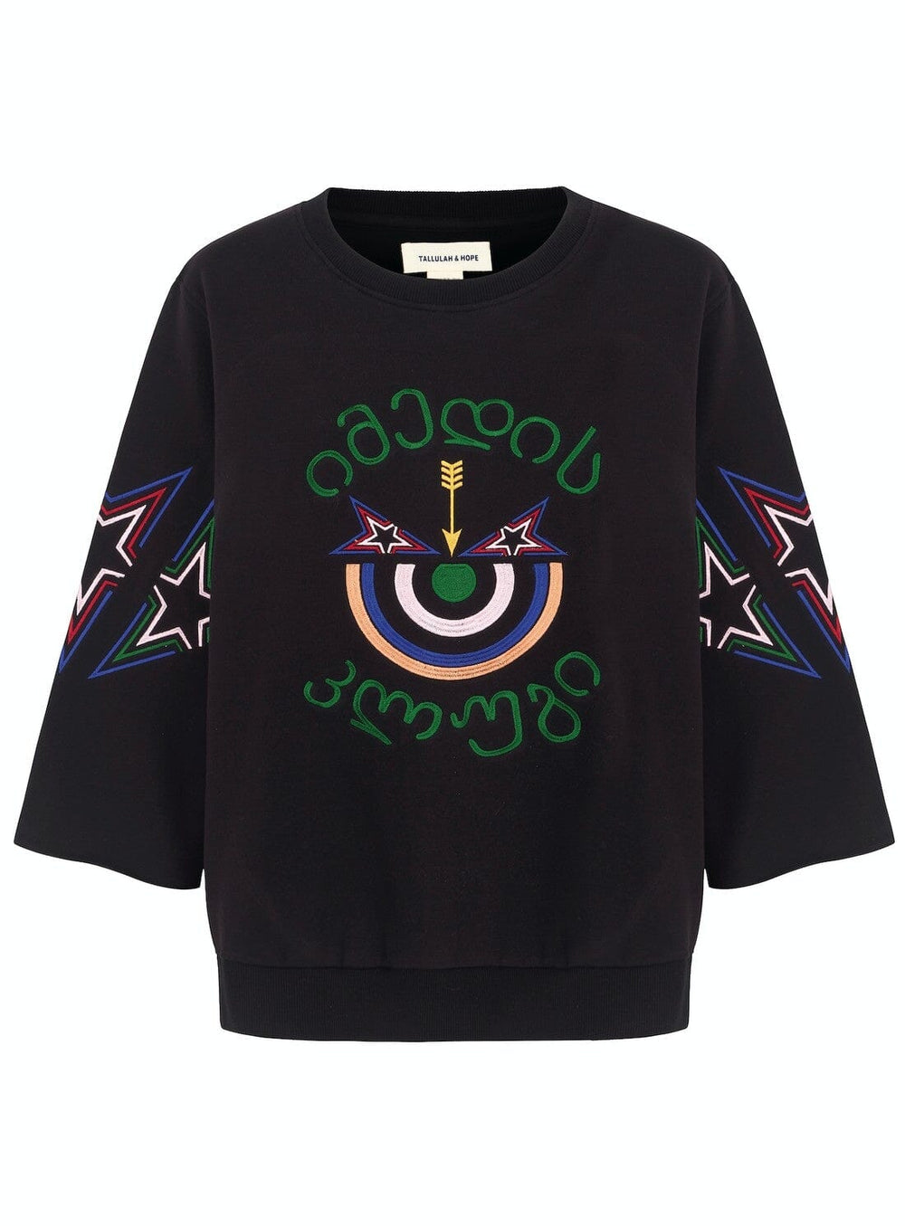 Cropped Sleeve Embroidered Black Sweatshirt Jumper YBDFinds 