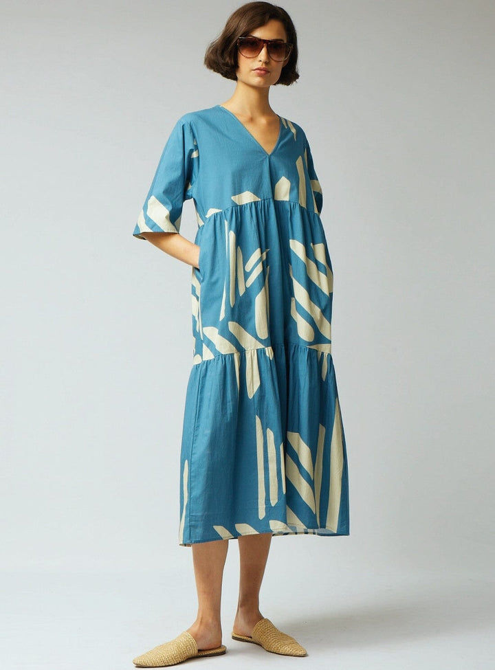 Egypt Dress in Bell Blue and Cream Dresses YBDFinds 