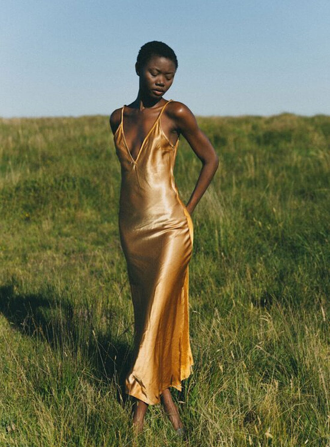 Gold fashion silk slip dress