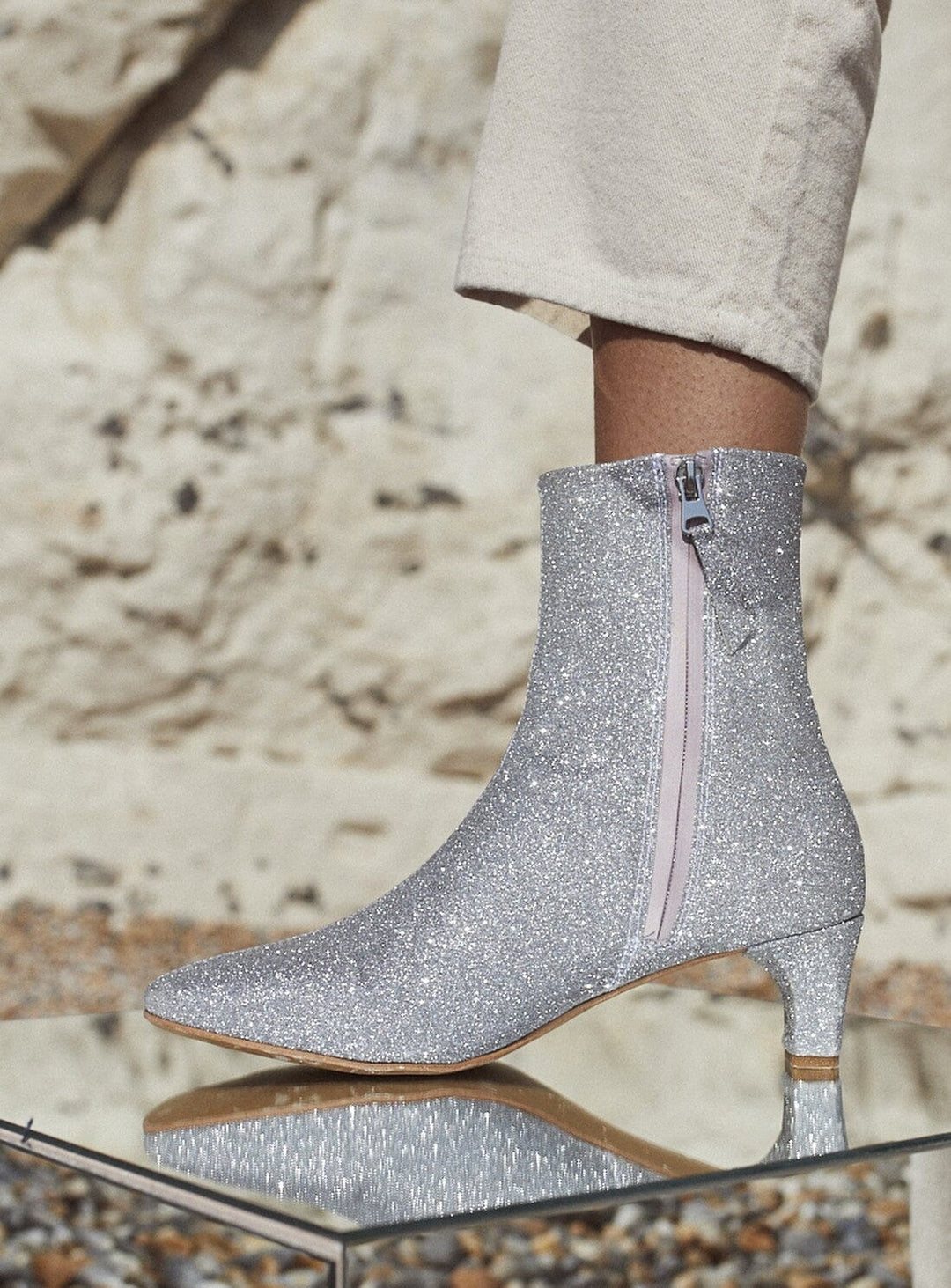 Flaunt Ankle Boot in Silver Glitter Shoes YBDFinds 