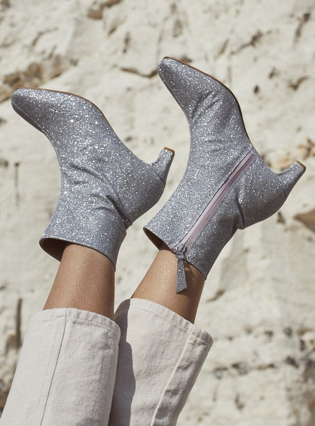 Flaunt Ankle Boot in Silver Glitter Shoes YBDFinds 