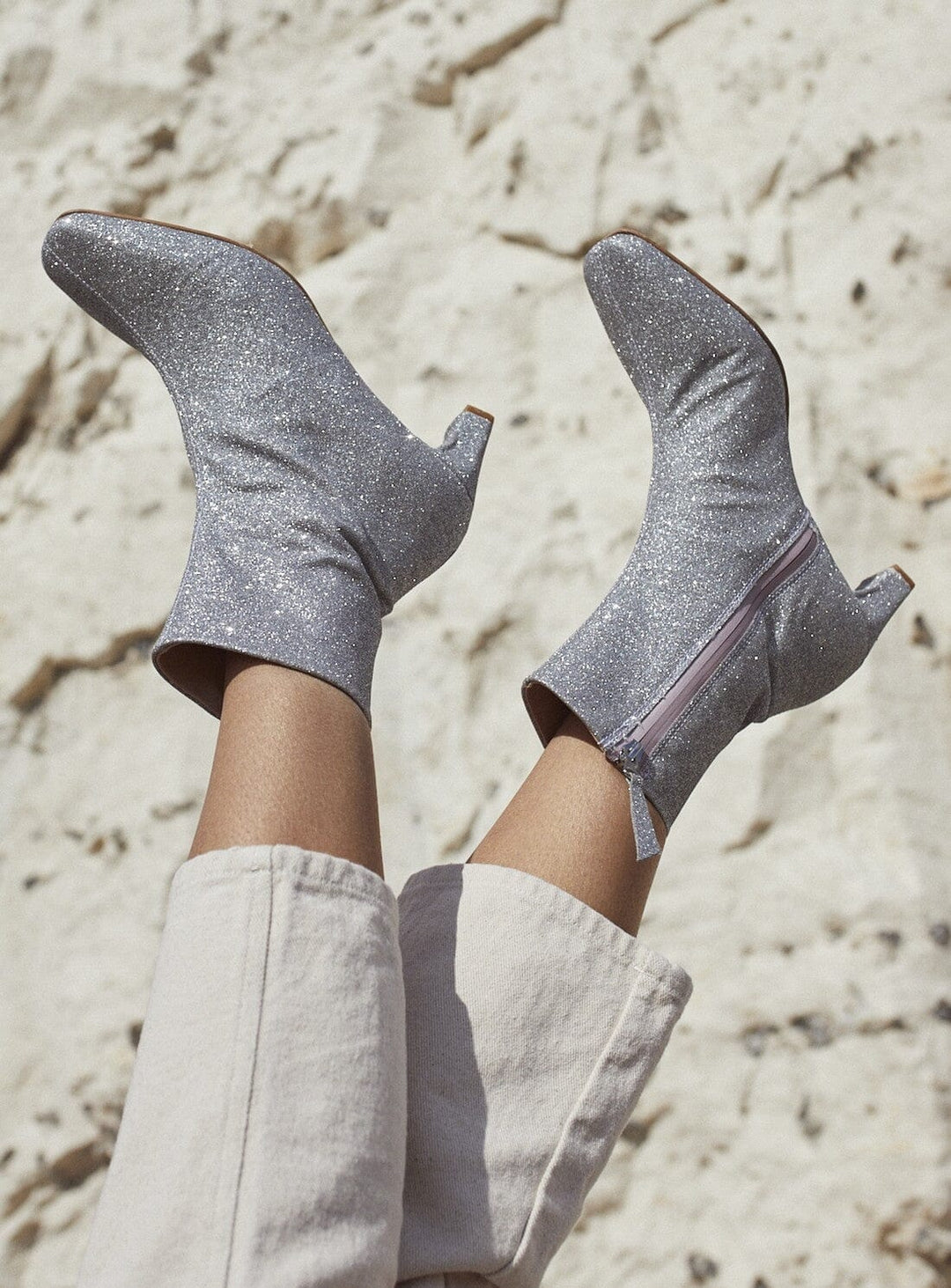 Flaunt Ankle Boot in Silver Glitter Shoes YBDFinds 