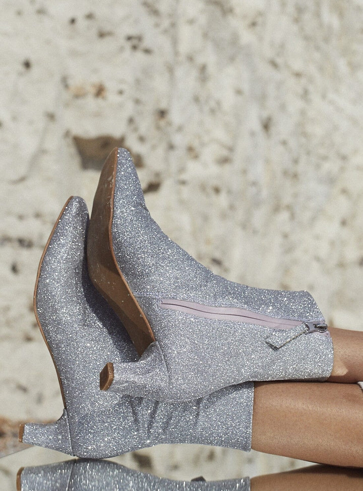 Flaunt Ankle Boot in Silver Glitter Shoes YBDFinds 